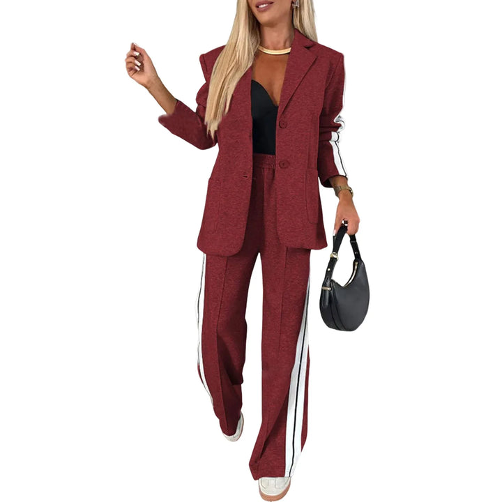 Women's Lapel Solid Color Striped Casual Suit