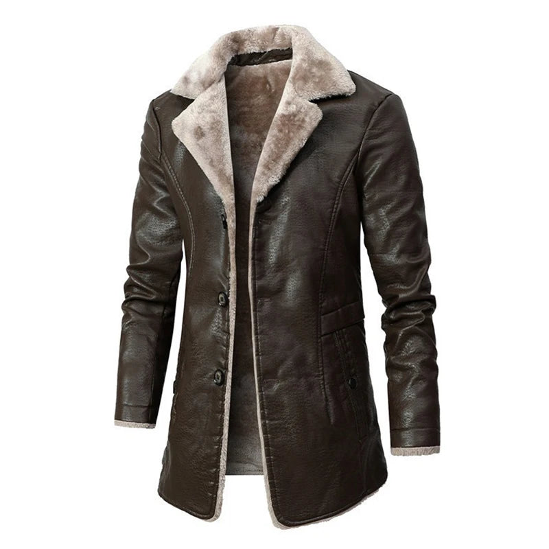 Lapel collar faux fur button closure coat