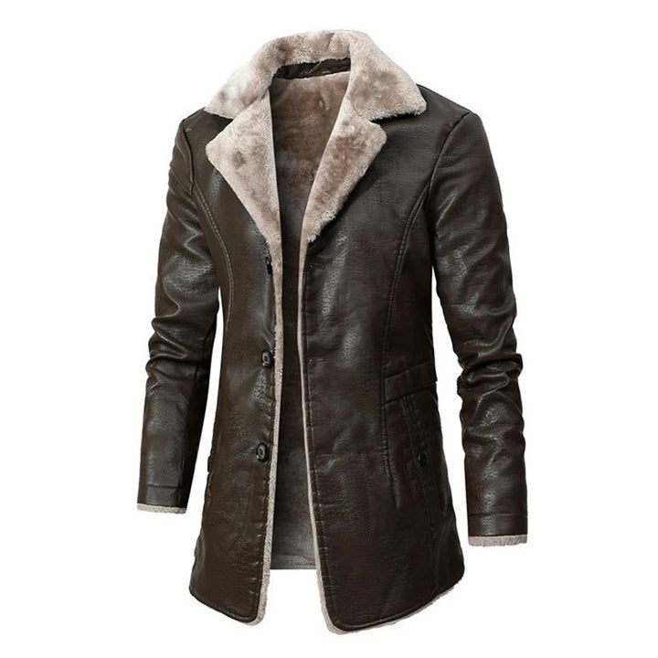 Lapel collar faux fur button closure coat