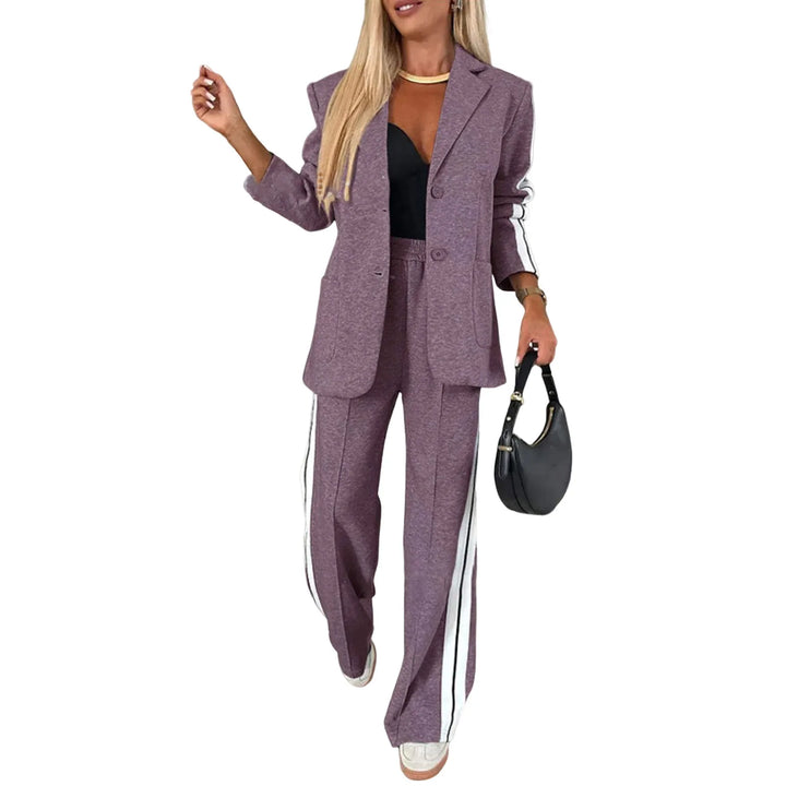 Women's Lapel Solid Color Striped Casual Suit