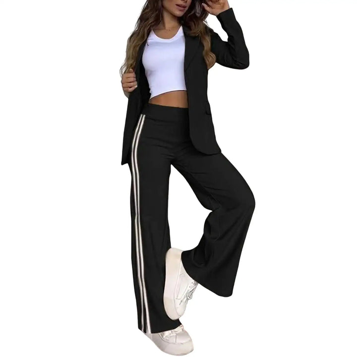 Women's Lapel Solid Color Striped Casual Suit