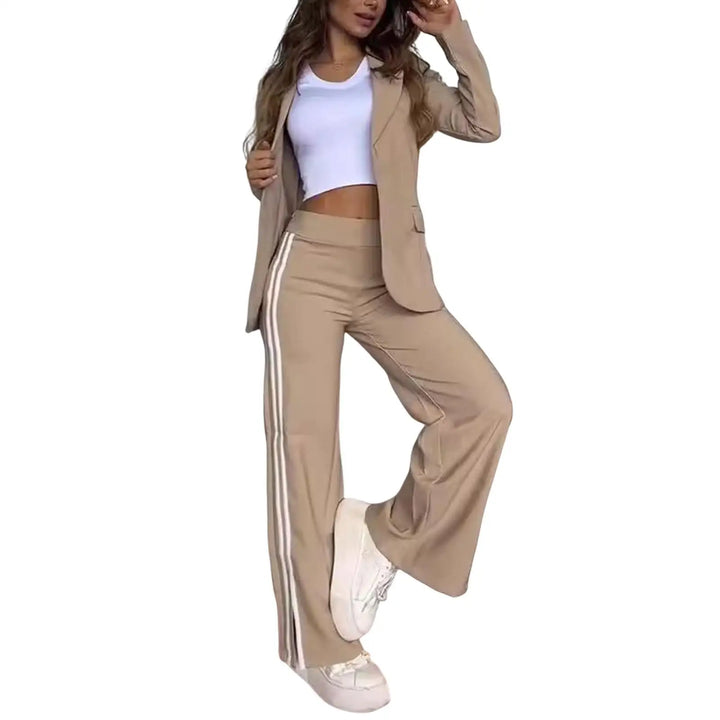 Women's Lapel Solid Color Striped Casual Suit