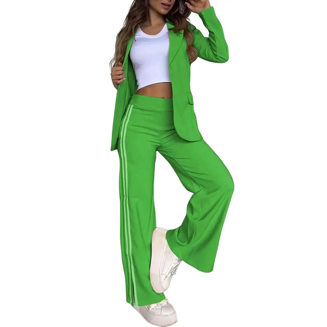 Women's Lapel Solid Color Striped Casual Suit
