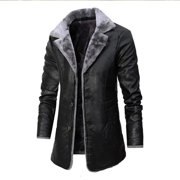 Lapel collar faux fur button closure coat
