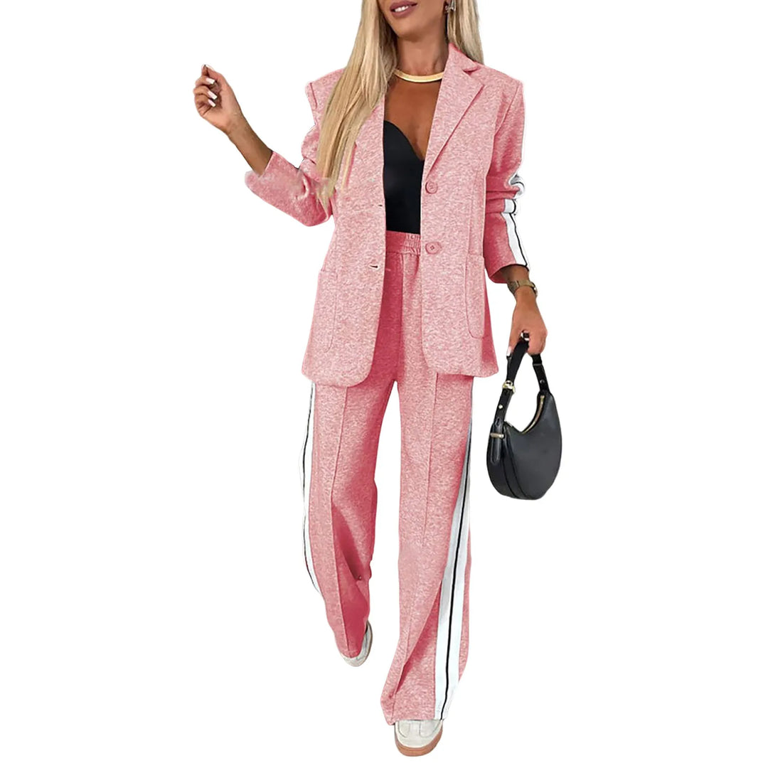 Women's Lapel Solid Color Striped Casual Suit