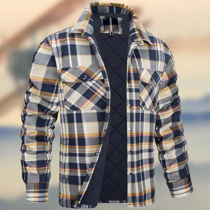 Versatile design checked bomber jacket