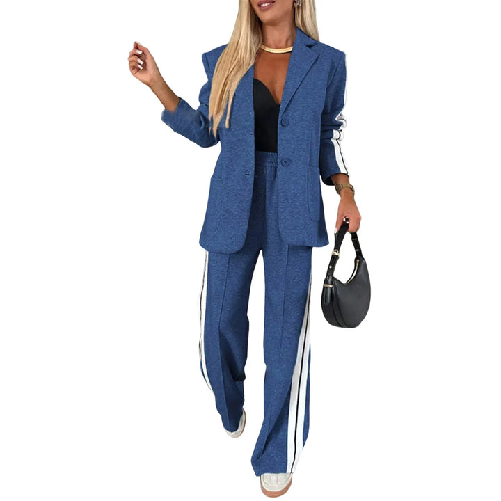 Women's Lapel Solid Color Striped Casual Suit