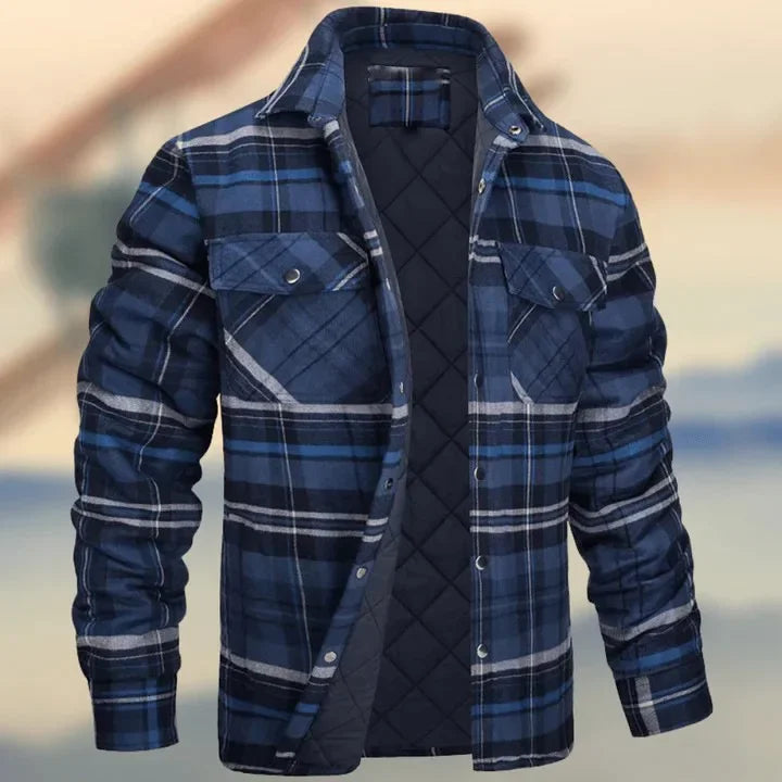 Versatile design checked bomber jacket