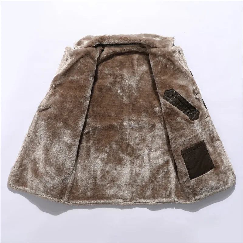 Lapel collar faux fur button closure coat