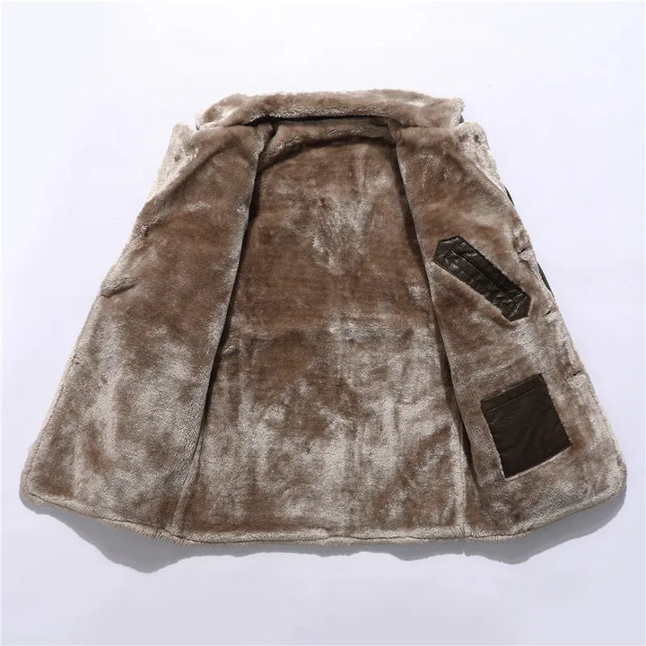 Lapel collar faux fur button closure coat