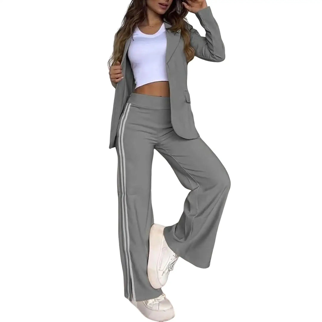 Women's Lapel Solid Color Striped Casual Suit