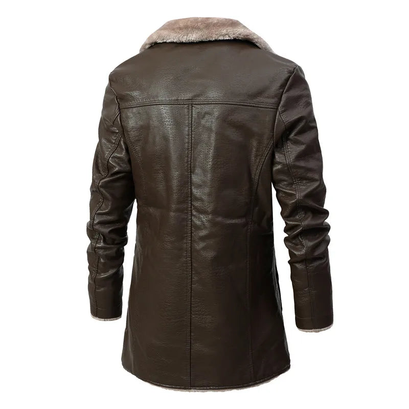 Lapel collar faux fur button closure coat