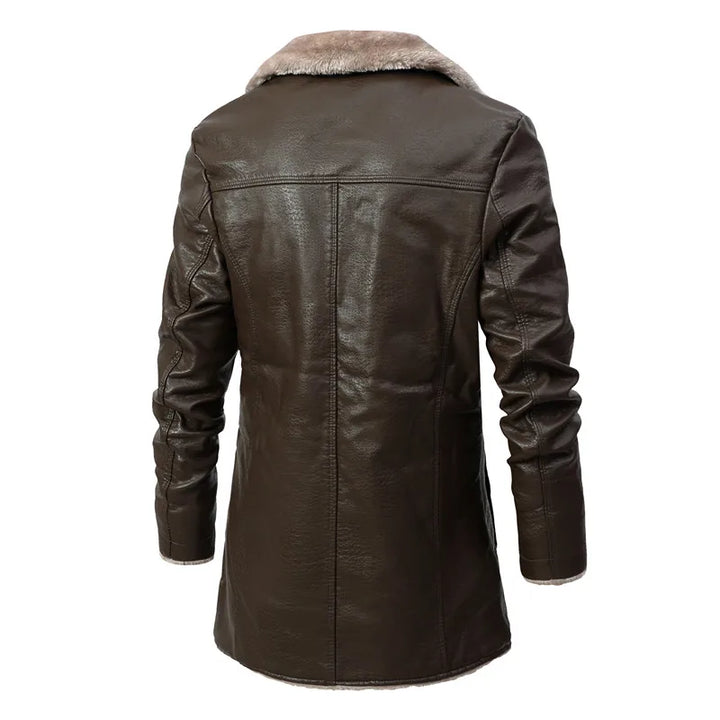Lapel collar faux fur button closure coat