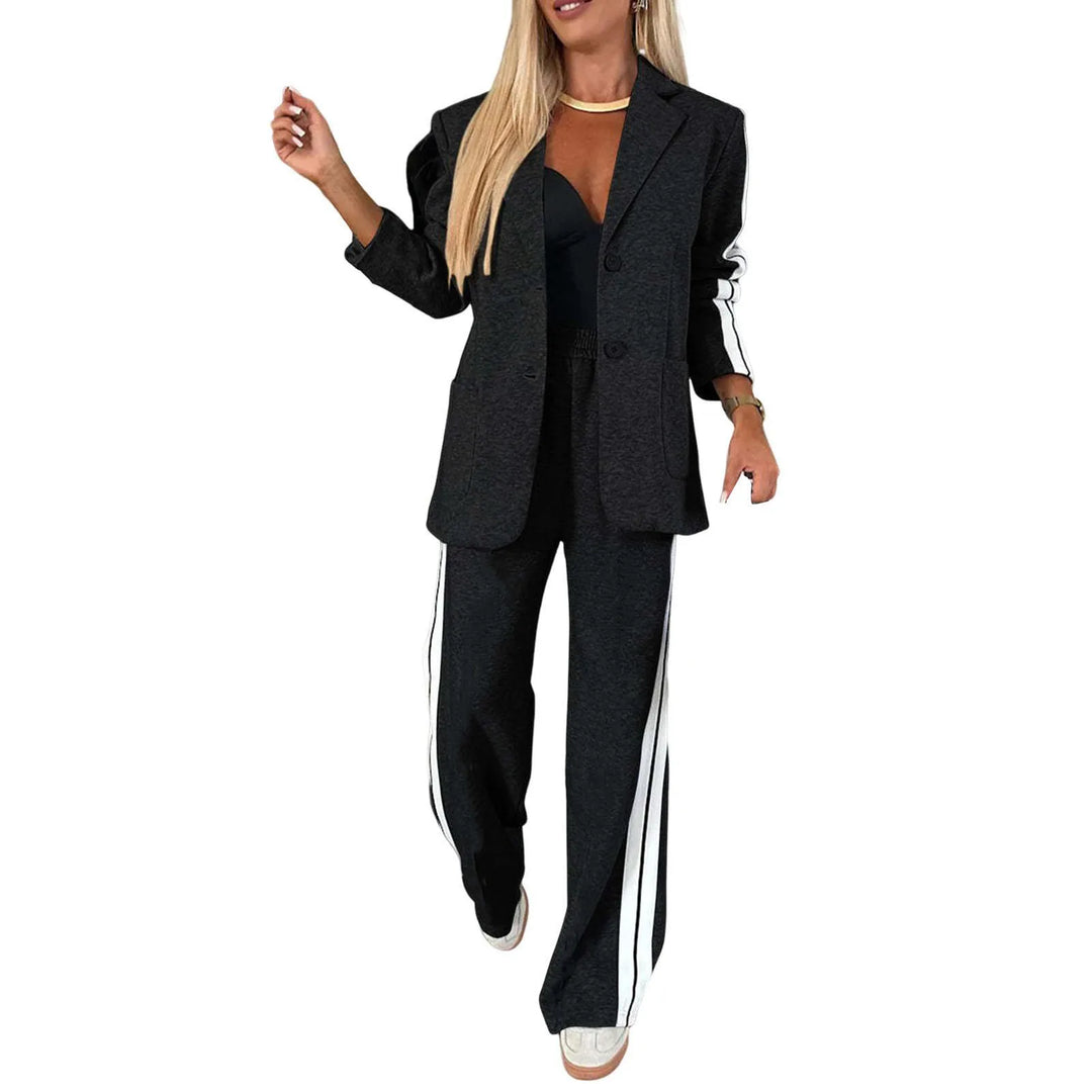 Women's Lapel Solid Color Striped Casual Suit