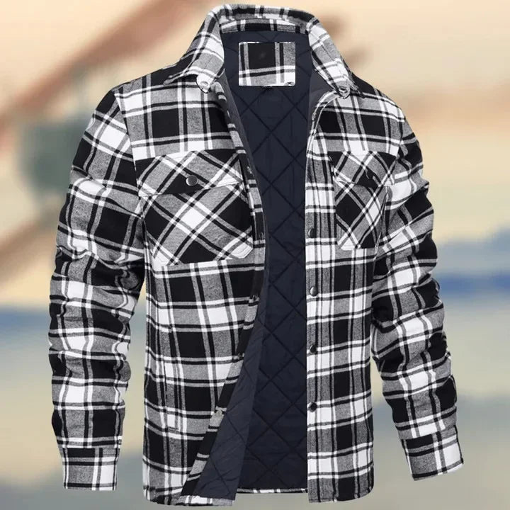 Versatile design checked bomber jacket