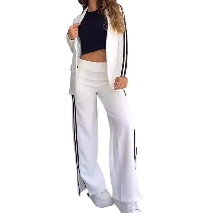 Women's Lapel Solid Color Striped Casual Suit