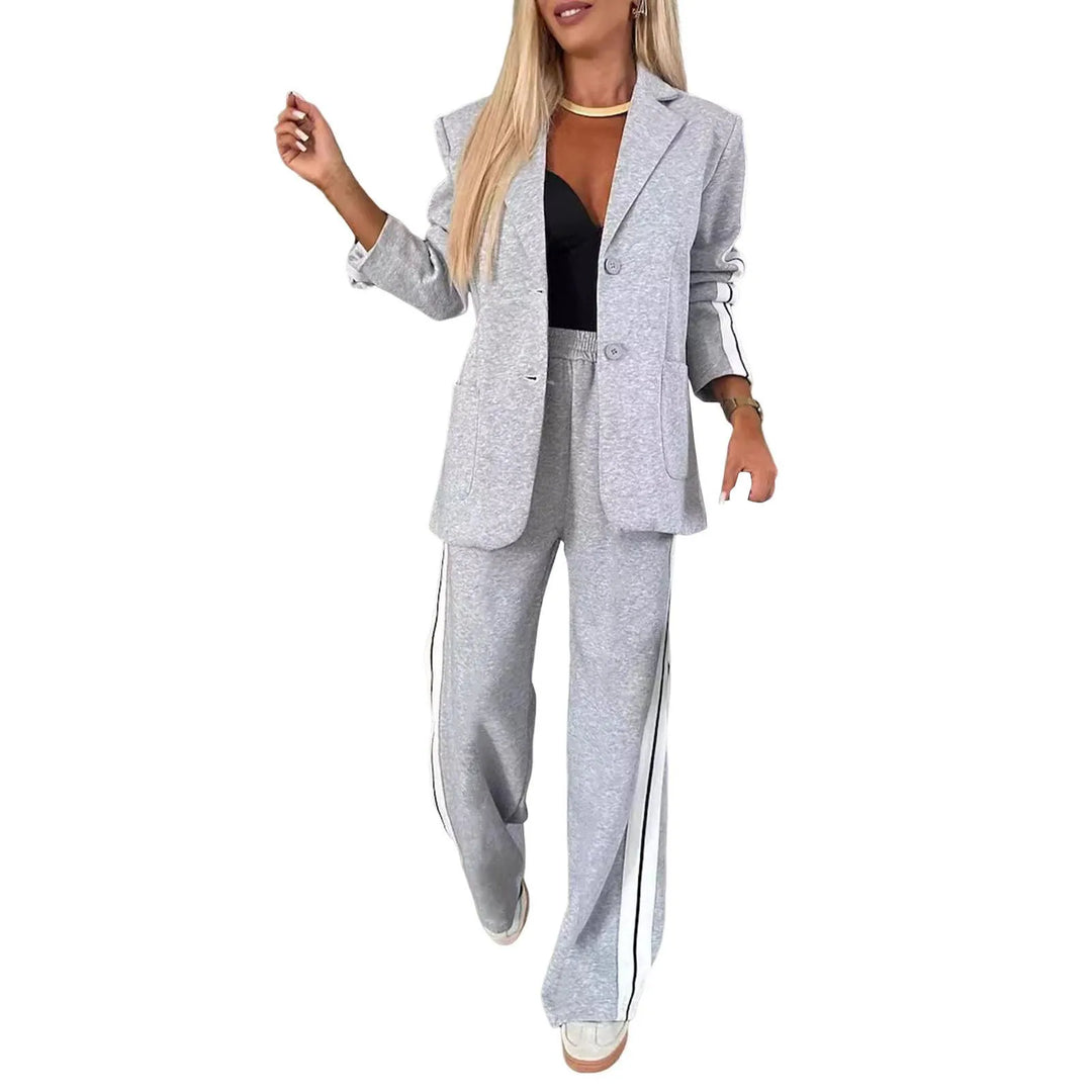 Women's Lapel Solid Color Striped Casual Suit