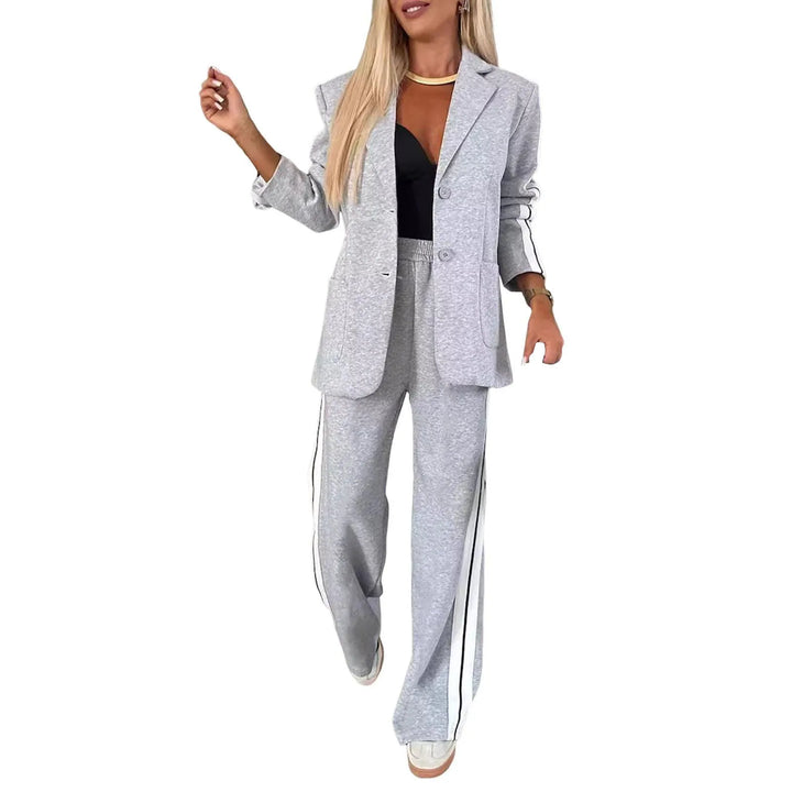 Women's Lapel Solid Color Striped Casual Suit