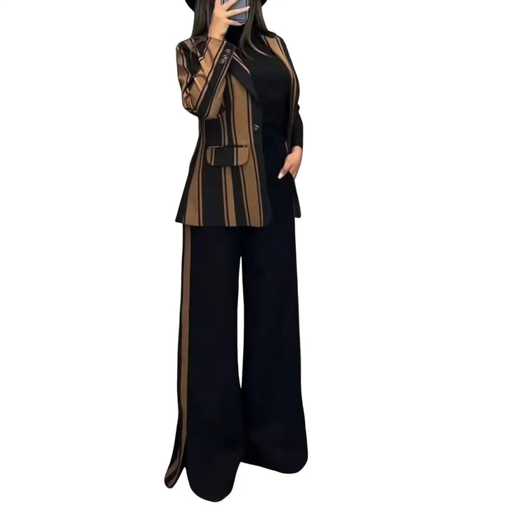 Women's Lapel Solid Color Striped Casual Suit