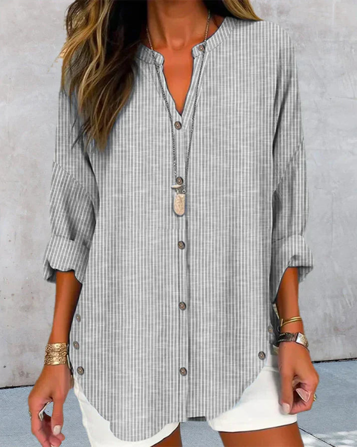 Lucida – Elegant V-Neck Top w/ Timeless Stripe Pattern