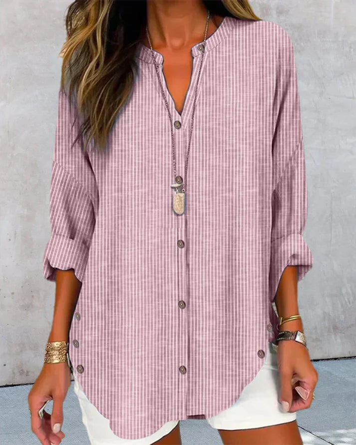 Lucida – Elegant V-Neck Top w/ Timeless Stripe Pattern